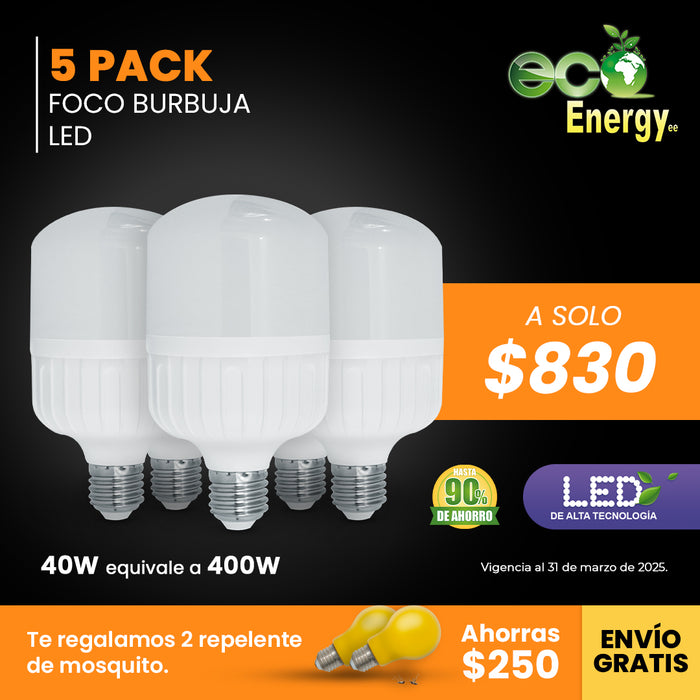 5 Pack Foco Burbuja LED