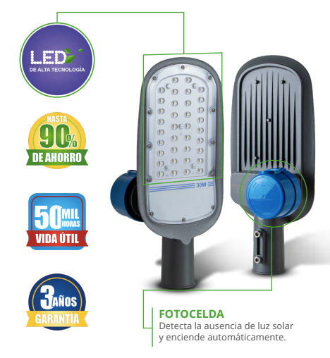LUMINARIA LED CON FOTOCELDAS PARA VIALIDADES | 30W - COLOR GRIS