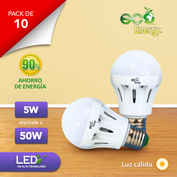 Pack de 10 Focos LED 5w equivalente a 50w | Luz cálida