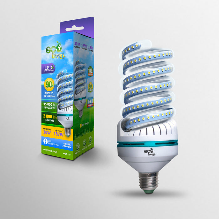 Pack de 10 Focos Espiral LED 30w | Luz blanca fría